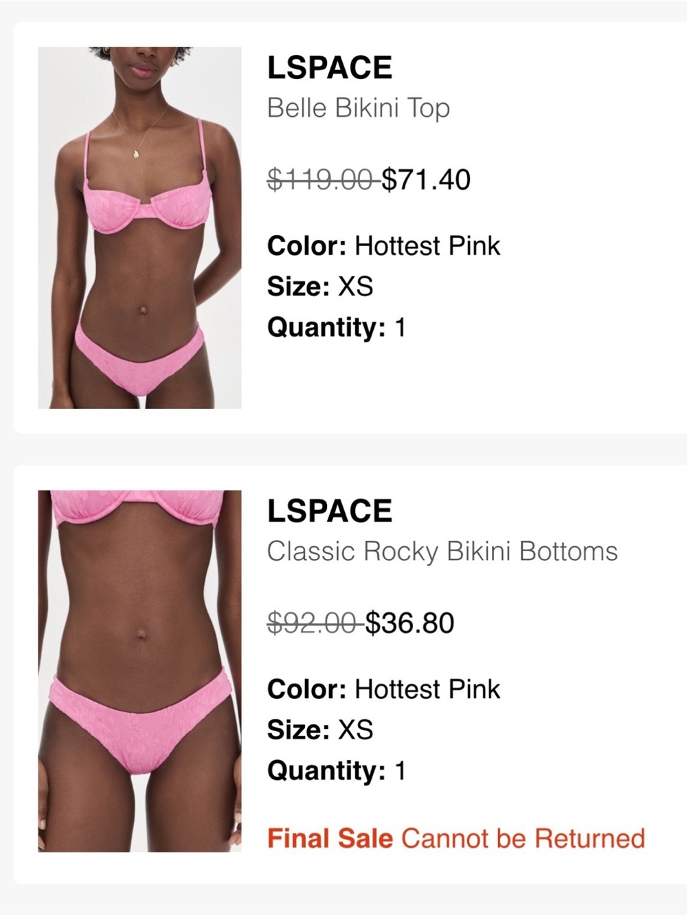 l*space Hottest Pink Two-Piece Bikini Set
